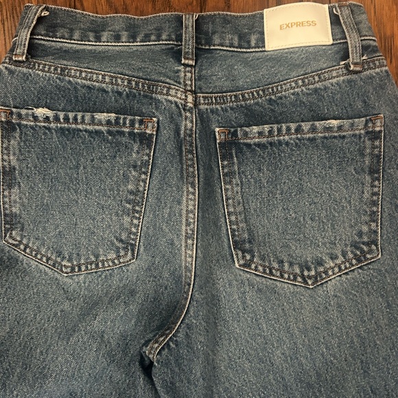 Express Distressed Blue Wide Leg Jeans - Picture 3 of 4